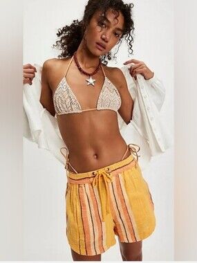 Free People Kalli Board Shorts Striped Yellow Combo XL